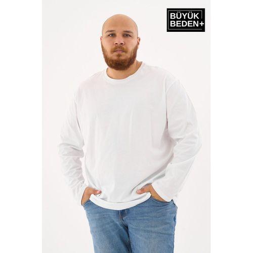 Erkek Büyük Beden Uzun Kollu 2 İplik Bisiklet Yaka Tişört