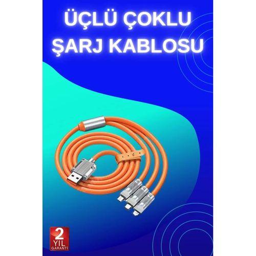 3 İn 1 Süper Hızlı Şarj Kablosu Android Ve İos Uyumlu Silikon Şarj Kablosu