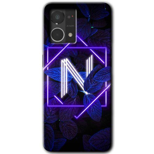 MRCİLETİSİM Oppo Reno 7 4G Kılıf HD Desen Baskılı Arka Kapak+Temperli Cam - Dark Neon Yaprak N Harfi