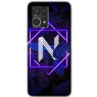 MRCİLETİSİM Oppo Reno 7 4G Kılıf HD Desen Baskılı Arka Kapak+Temperli Cam - Dark Neon Yaprak N Harfi