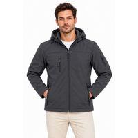 Erkek Su Geçirmez Softshell İçi Polar Astarlı Çıkarılabilir Kapüşonlu 4 Cepli Mont Ceket - Füme
