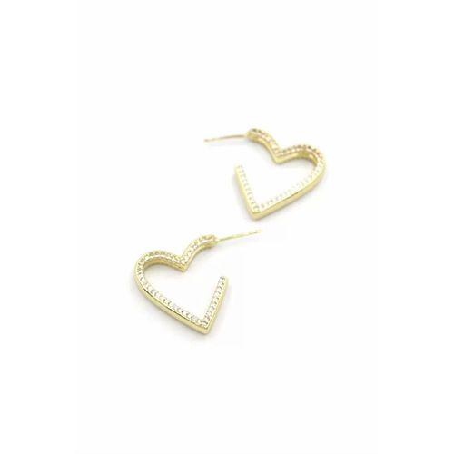 Taşlı Kalp Küpe - 14K Altın