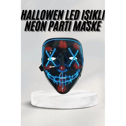Led Işıklı Neon Maske Cadılar Bayramı Maskesi Korkunç Korku Maskesi