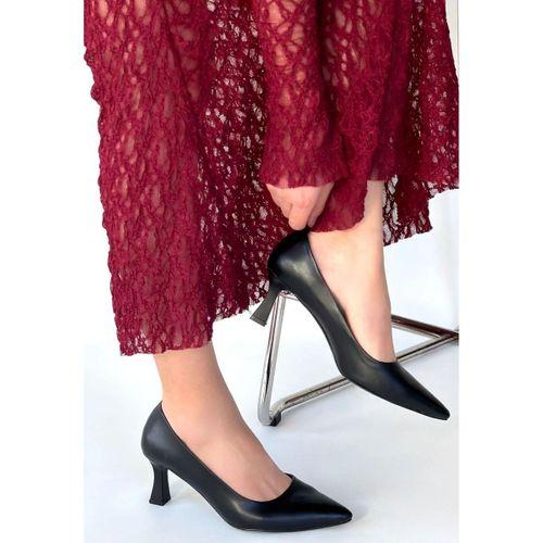 Mırta Siyah Cilt Topuklu Ayakkabı