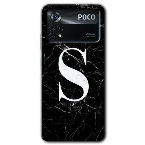 Potkal Hediye Fabrikası Poco x4 Pro Kılıf HD Desen Baskılı Arka Kapak - Siyah Mermer Desenli S Harfi