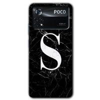 Potkal Hediye Fabrikası Poco x4 Pro Kılıf HD Desen Baskılı Arka Kapak - Siyah Mermer Desenli S Harfi