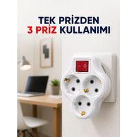 Tek Prizi 3’lü Yapan Anahtarlı Priz Adaptörü Topraklı Priz Çoğaltıcı