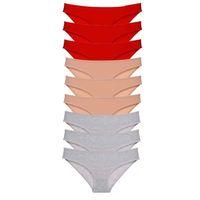 9 Adet Süper Eko Set Likralı Kadın Slip Külot Kırmızı Ten Gri