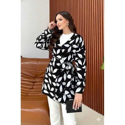 Kadın Uzun Kollu Kadın Uzun Kollu Yaprak Desen Kuşak Dahil Hırka