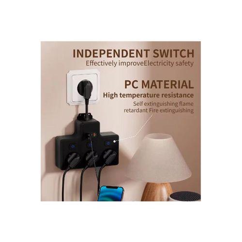 Termal Akım Korumalı 3’lü Duvar Tipi Priz 1x Usb 2x Type-c Çıkışlı Grup Priz Çoğaltıcı (3500w)