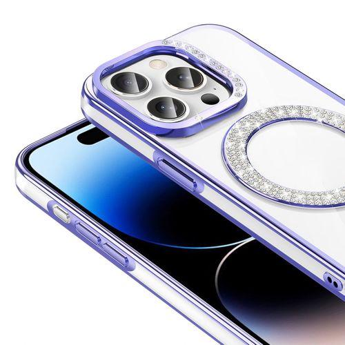 Apple iPhone 14 Pro Max Kılıf Pırlanta Taş Tasarımlı M-safe Şarj Özellikli Zore Karetta Silikon Kapak
