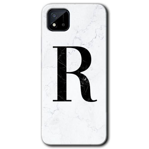 Realme C11 HD Baskılı Kılıf + 9D Tam Ekran Koruyucu - Beyaz Mermer Desenli R Harfi