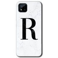 Realme C11 HD Baskılı Kılıf + 9D Tam Ekran Koruyucu - Beyaz Mermer Desenli R Harfi