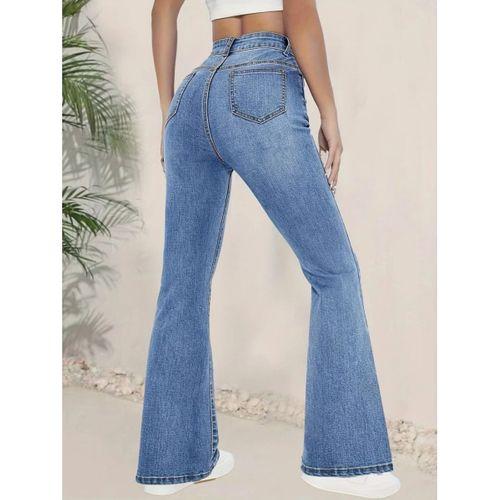 Kadın Yüksek Bel İspanyol Paça Kot Pantolon