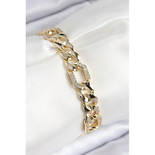 VIP Pirinç Zirkon Taşlı Parçalı Zincir Model Gold Renk Kadın Bileklik
