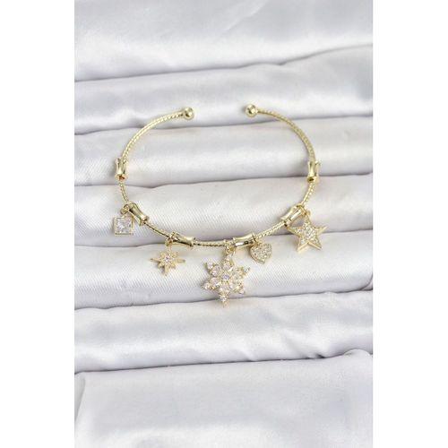 Pirinç Gold Renk Lotus Detay Charmlı Kadın Bileklik