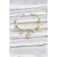 Pirinç Gold Renk Lotus Detay Charmlı Kadın Bileklik