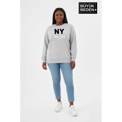 Kadın Büyük Beden NY Newyork Baskılı Bisiklet Yaka ince Sweatshirt SPR26BSWK956-15