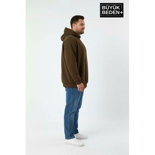 Erkek Büyük Beden İnce Kapşonlu Kollar Ve Etek Ribanalı Swatshırt SPR26BSW957