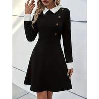 Kadın Uzun Kollu Yakalı Düğmeli Kısa Modal Mini Elbise