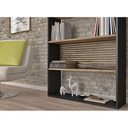 Nova Zebra 7 Bölmeli Kitaplıklık - Minifiks - Wood Siyah  Atlantik Çam
