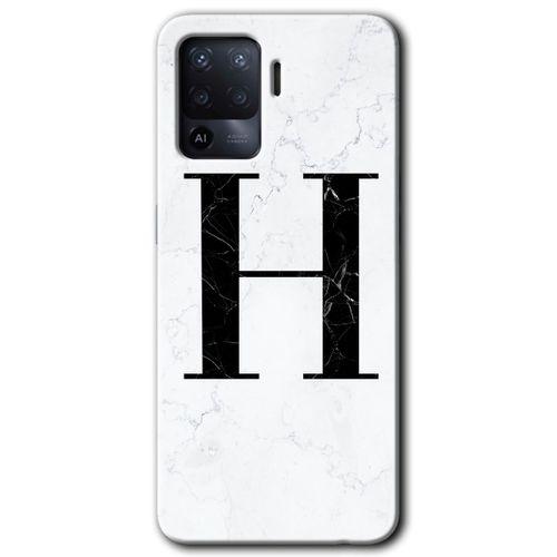 Oppo Reno 5 Lite Kılıf Baskılı Arka Kapak - Beyaz Mermer Desenli H Harfi +Tam Ekran Koruyucu