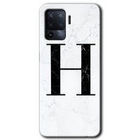 Oppo Reno 5 Lite Kılıf Baskılı Arka Kapak - Beyaz Mermer Desenli H Harfi +Tam Ekran Koruyucu