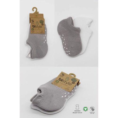 Eğitici Oyuncak Bistyle 2'Li Sneakers Kaymaz Colours Penye Çorap BS20104 Gri Beyaz