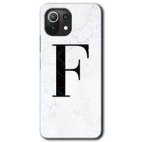 Xiaomi Mi 11 Lite Kılıf HD Desen Baskılı Arka Kapak - Beyaz Mermer Desenli F Harfi + Kırılmaz Cam