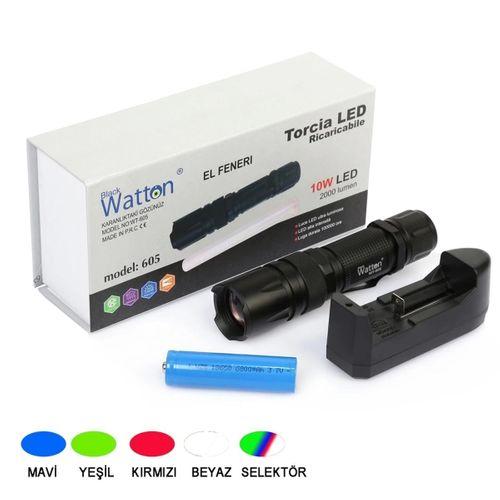 10w 2000 Lümen 4 Renk Güçlü El Feneri  Wt-605