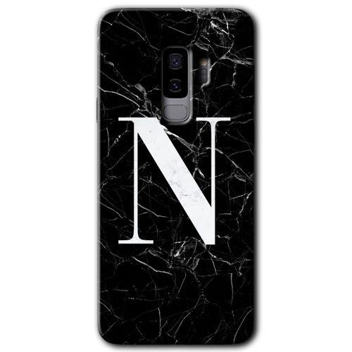 Potkal Hediye Fabrikası Samsung Galaxy S9 Plus Kılıf HD Desen Baskılı Arka Kapak - Siyah Mermer Desenli N Harfi