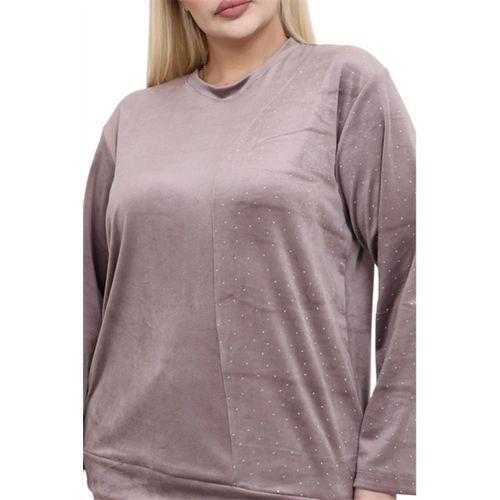 Melsay Butik Parlak Kadife Vizon Yarım Garni Taşlı Kadın Eşofman Takımı