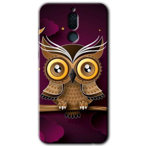 Huawei Mate 10 Lite Kılıf HD Desen Baskılı Arka Kapak - Owl Bird Branch + Kırılmaz Cam