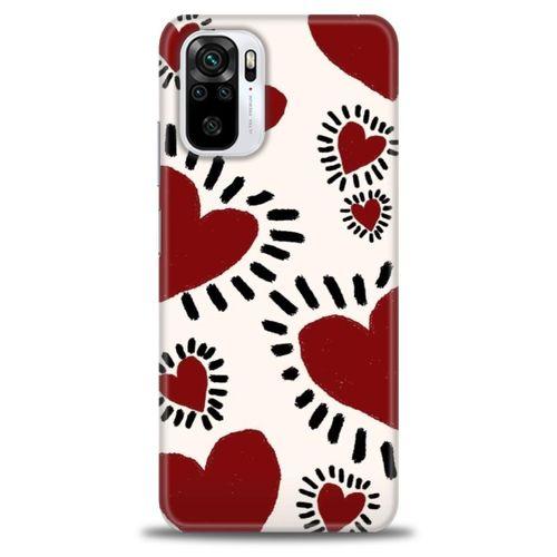 Xiaomi Redmi Note 10S Kılıf HD Baskılı Kılıf - Çizgili Kalp + Tam Ekran Koruyucu