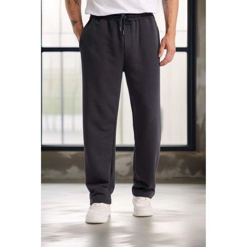 Mendes Baggy Kalıp Diagonal 3 İplik Kumaş Erkek Eşofman Altı Pantolon - Füme