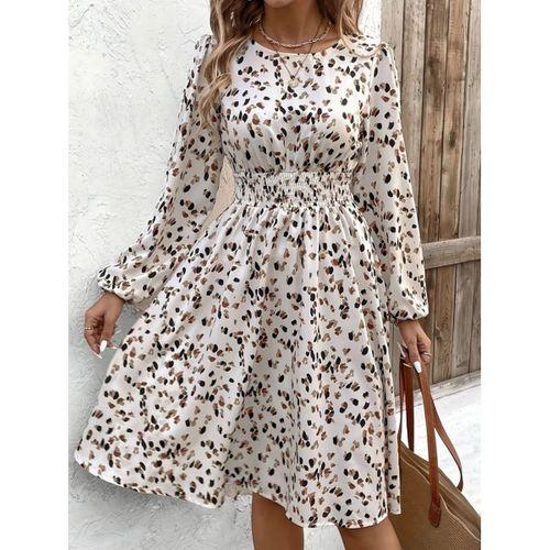 Kadın Uzun Kollu Bot Yaka Beli Lastikli Midi Süprem Elbise