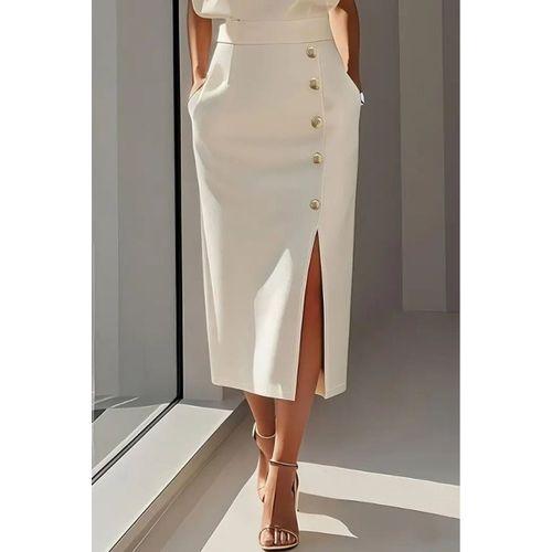 Kadın Uzun Kollu Bisiklet Yakalı Yandan Yırtmaçlı Düğmeli Midi Ithal Krep Elbise