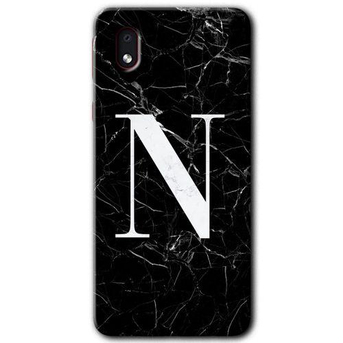 Galaxy A01 Core Kılıf HD Desen Baskılı Arka Kapak - Siyah Mermer Desenli N Harfi
