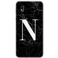Galaxy A01 Core Kılıf HD Desen Baskılı Arka Kapak - Siyah Mermer Desenli N Harfi