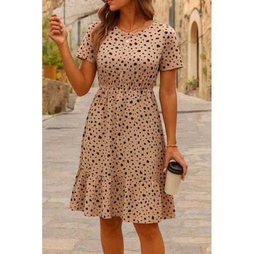 Kadın Kısa Kollu Bisiklet Yaka Desenli Süprem Elbise