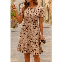 Kadın Kısa Kollu Bisiklet Yaka Desenli Süprem Elbise