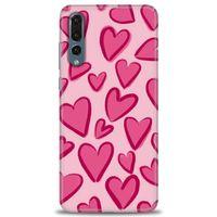 Huawei P20 Pro Kılıf HD Baskılı Kılıf - Pembe Kalp + Tam Ekran Koruyucu