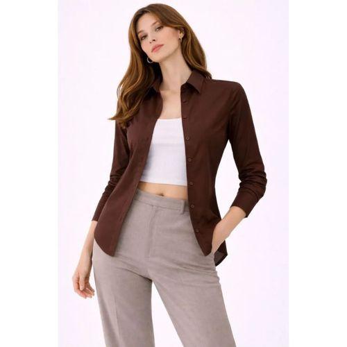 Uzun Kollu Gömlek Düğmeli Klasik Yaka Günlük Ve Ofis Şıklığına Uygun - Kahverengi