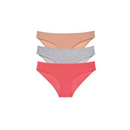 3 Adet Süper Eko Set Likralı Kadın Slip Külot Ten Gri Fuşya