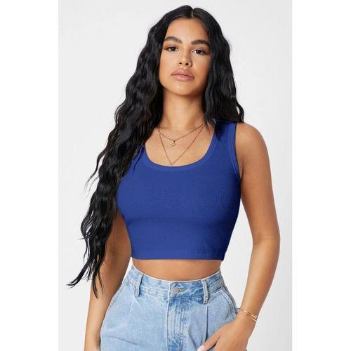Kadın Lacivert Modern Fit Kare Yaka Crop Top Bluz