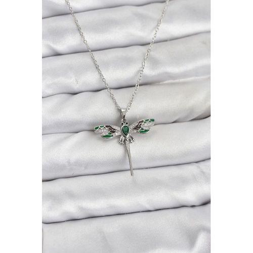 316L Çelik Zincir Gümüş Renk Yusufçuk Model Zirkon Taşlı Kadın Kolye