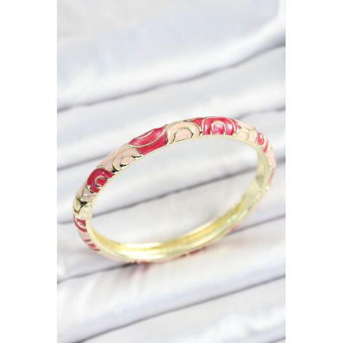 Mineli Pirinç Kırmızı Pembe Sarmal Desenli Gold Renk Kadın Kelepçe