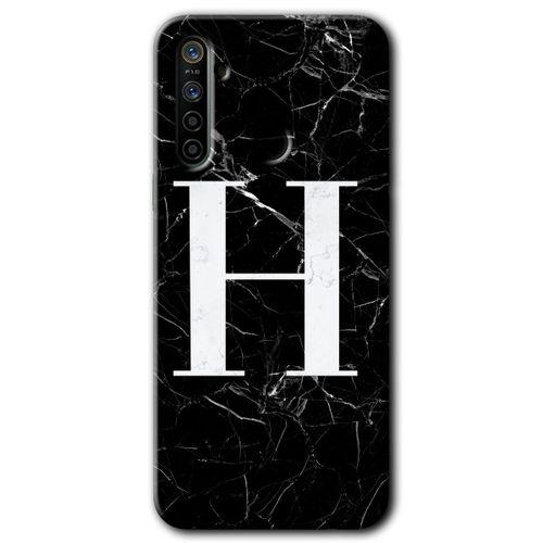 Potkal Hediye Fabrikası Realme 6i Kılıf HD Desen Baskılı Arka Kapak - Siyah Mermer Desenli H Harfi