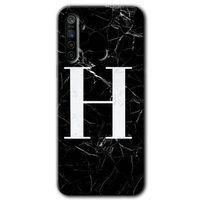 Potkal Hediye Fabrikası Realme 6i Kılıf HD Desen Baskılı Arka Kapak - Siyah Mermer Desenli H Harfi