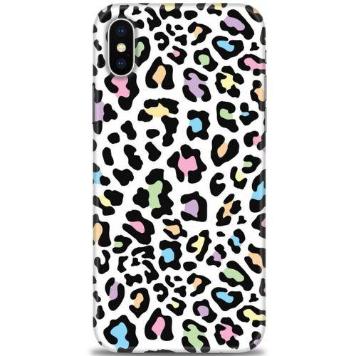 iPhone X Kılıf HD Baskılı Kılıf - Renkli Leopar + Tam Ekran Koruyucu
